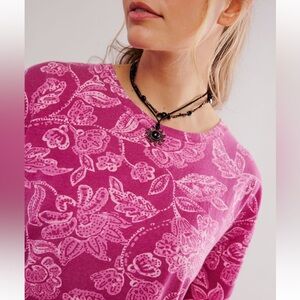 Free People We The Free Nina Printed Tee in Magenta Combo